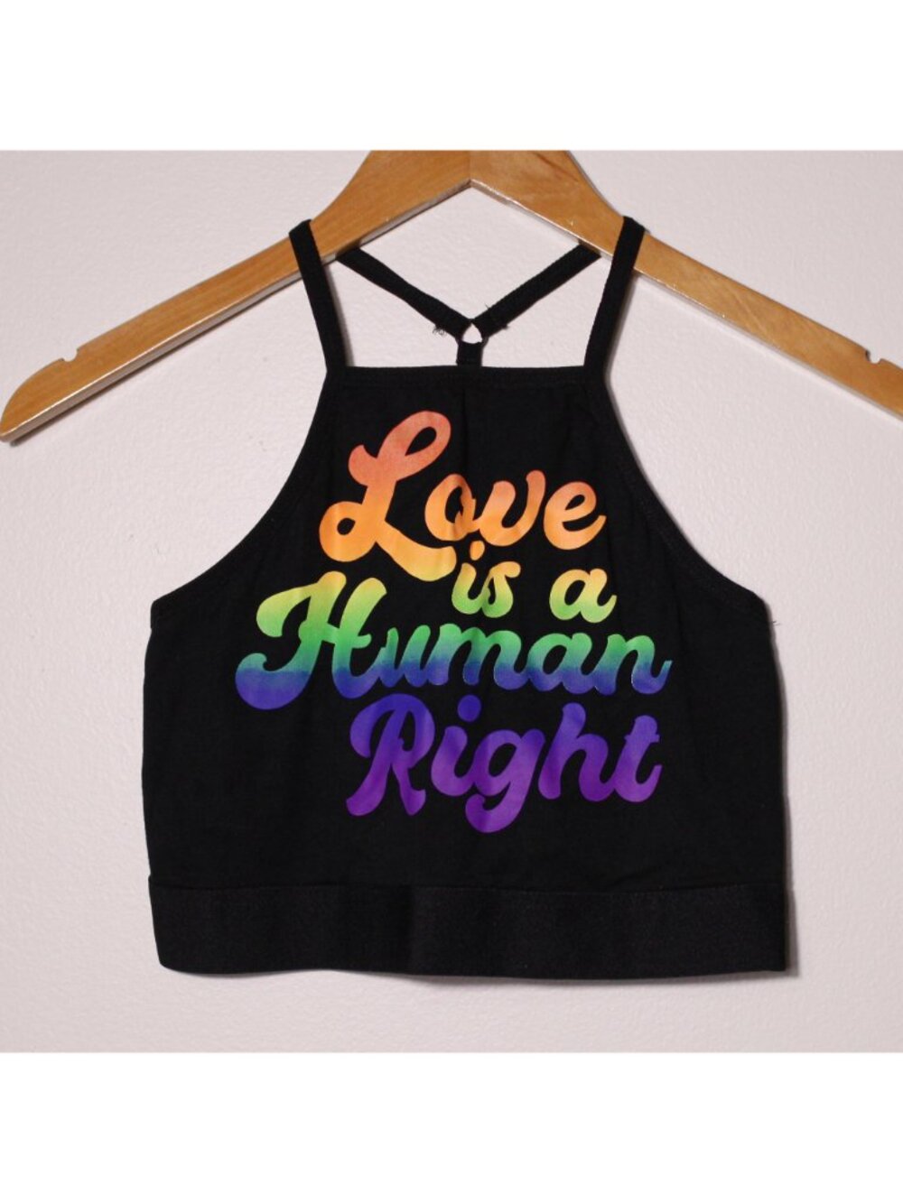 Pride Love Is A Human Right Rainbow Gradient Print Crop Top Black Size S, M, L